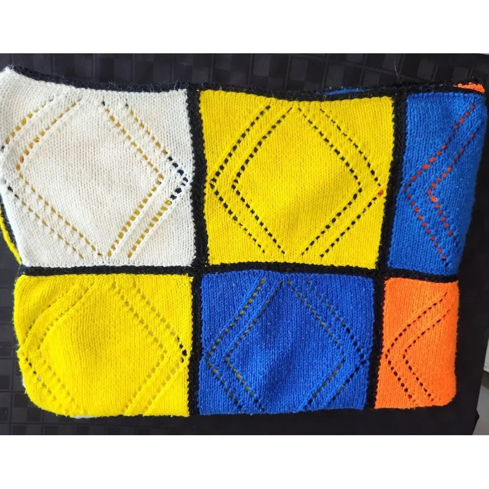 Afghan‎ Throw 80s Bright Color Block Cube Handmade 70s Grannycore Vintage Retro